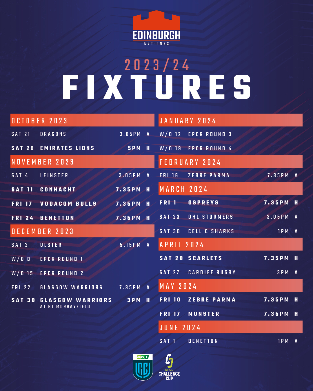 Fixtures - Edinburgh Rugby